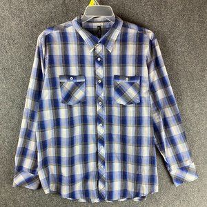 930 Long Sleeve Button Up Shirt XL Men's Plaid Blue Cotton Blend Adults